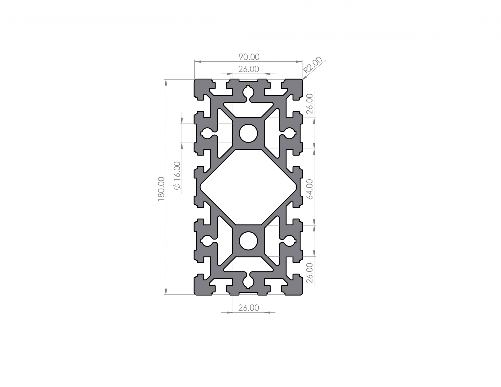 Aluminium profile 90x180 Heavy groove 10 B-type